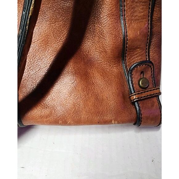 Vintage Fossil Reissue Large Satchel Handbag Camel Brown Leather With Key Charms - Picture 12 of 16